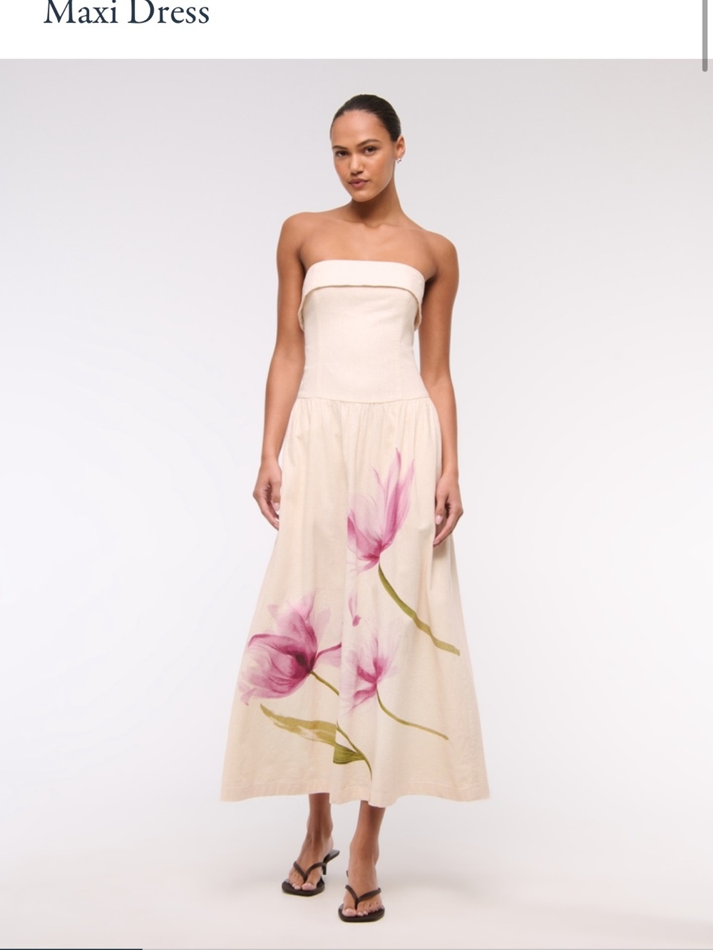 Abercrombie & Fitch Cream Strapless Maxi Dress with Pink Floral Print